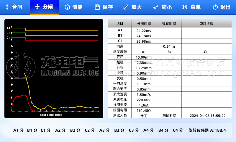 高壓開關特性測試儀-測試數(shù)據(jù)界面